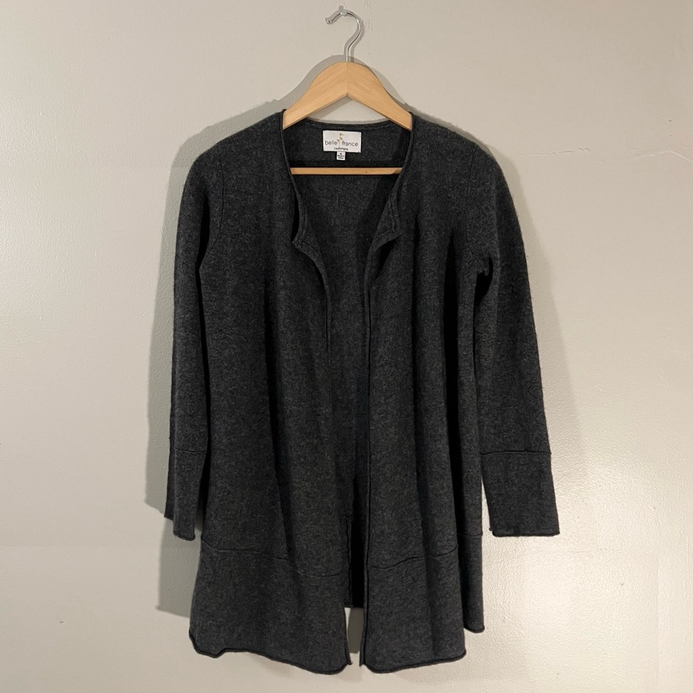 Belle France soft gray cashmere open front cardigan comfy soft minimalist fall